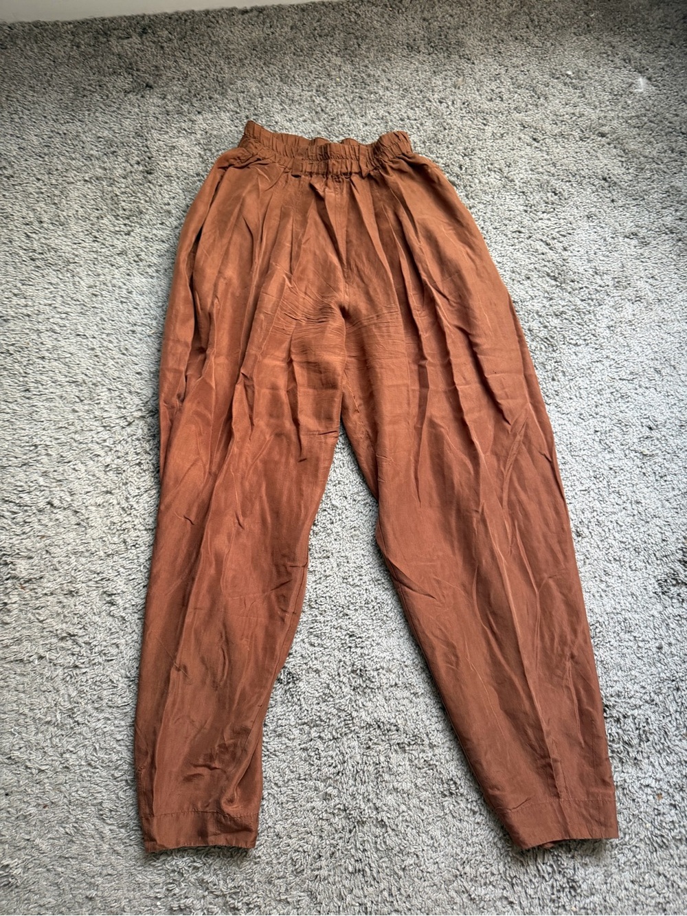 Women’s Express Silk Casual Elastic Waist Pants - Rust Brown